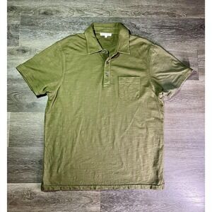 Alex Mill Polo Shirt Mens Large Green Solid Short Sleeve Casual Cotton Top